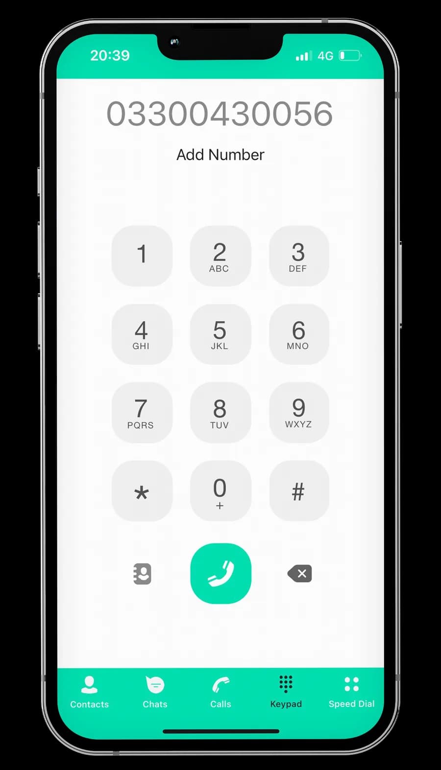 VoiceCloud iOS app — call dialler with the Giant business number on screen.